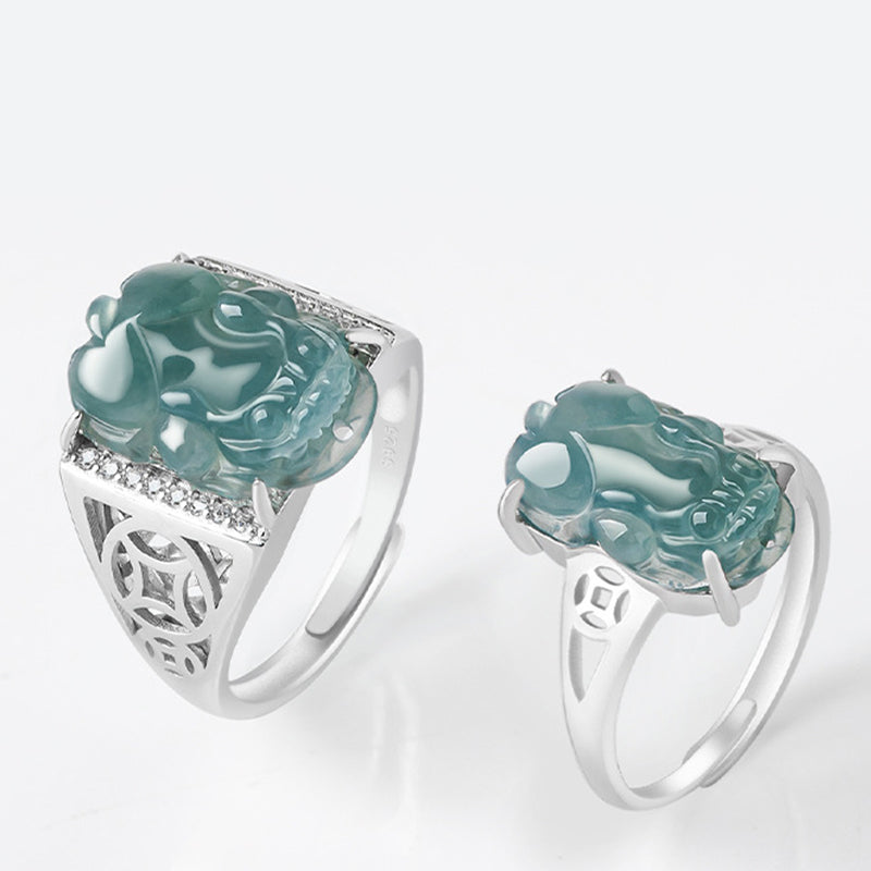 Anello di fortuna in argento sterling 925 Buddha Stones, Fengshui, ricchezza, prosperità, giada PiXiu