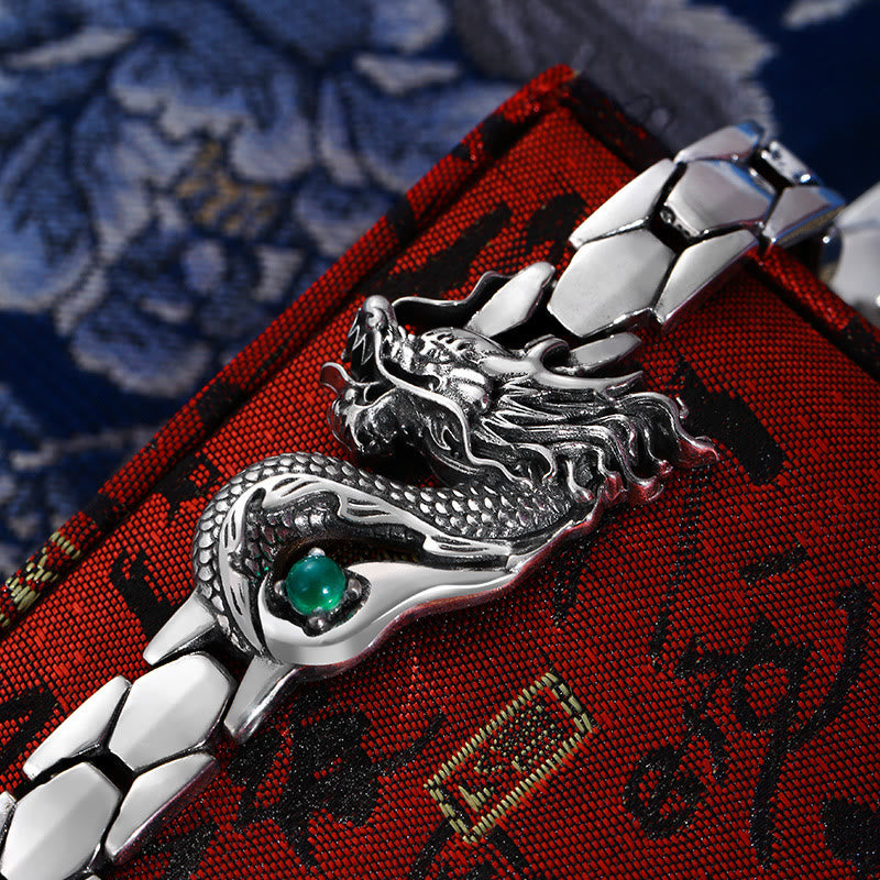 Braccialetto di successo inciso con motivo a drago vintage Buddha Stones