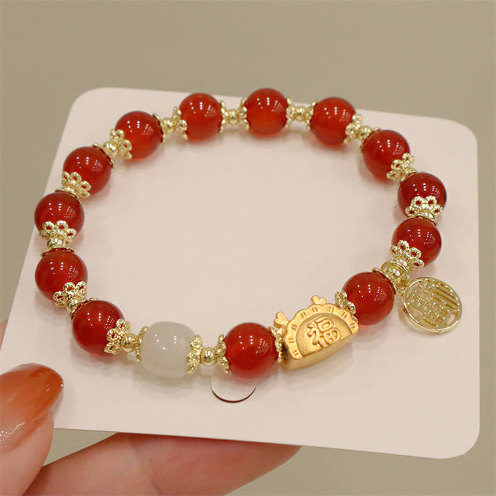 Buddha Stones Anno del Drago Agata Rossa Quarzo Fragola Ossidiana Nera Giada Granato Perla Cinabro Drago Gnocco Fortuna Fu Bracciale Personaggio - Agata rossa (circonferenza del polso 14-19 cm) - image 0