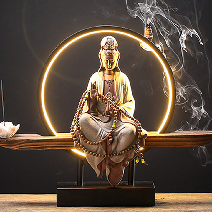 Buddha Stones Buddha Avalokitesvara Ceramica Loto Rilassamento Bruciatore di Incenso Decorazione