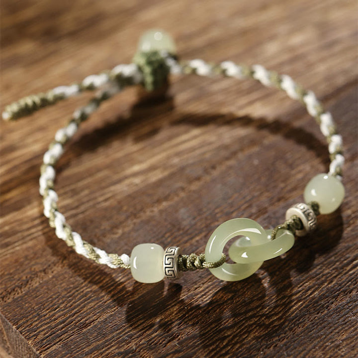 Bracciale intrecciato con fibbia della pace in giada naturale Hetian Buddha Stones