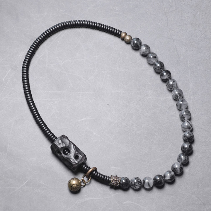 Braccialetto di coppia della saggezza del rame del legno di ebano del quarzo rutilato nero Buddha Stones