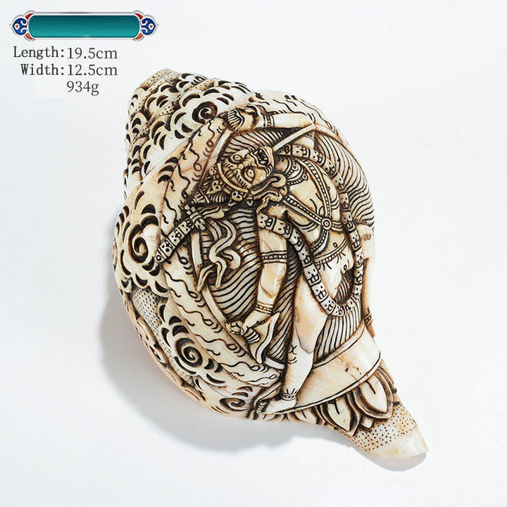 Decorazione di ricchezza di conchiglia di conchiglia di Avalokitesvara Buddha tibetano inciso a mano Shankha