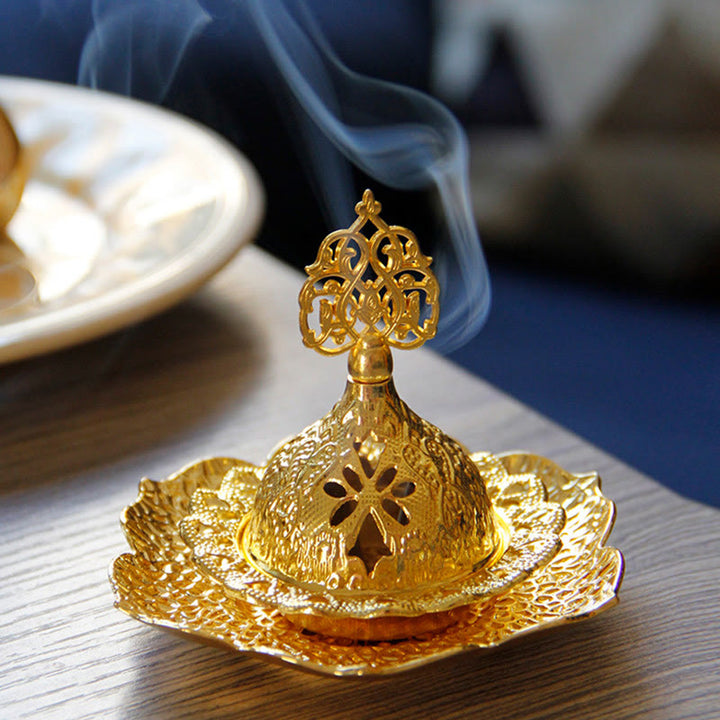 Sottobicchiere in foglia d'oro spirituale Mini lega di metallo bruciatore di incenso