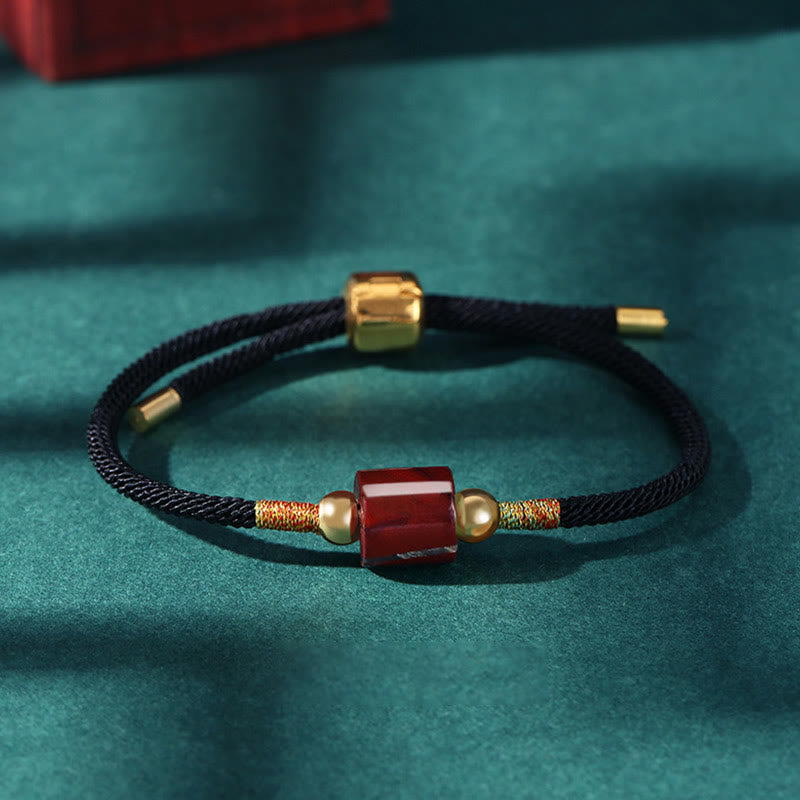 Braccialetto in corda intrecciata con protezione dalla fortuna in malachite, fatto a mano in Tibet, con Buddha Stones verde e pietra rossa