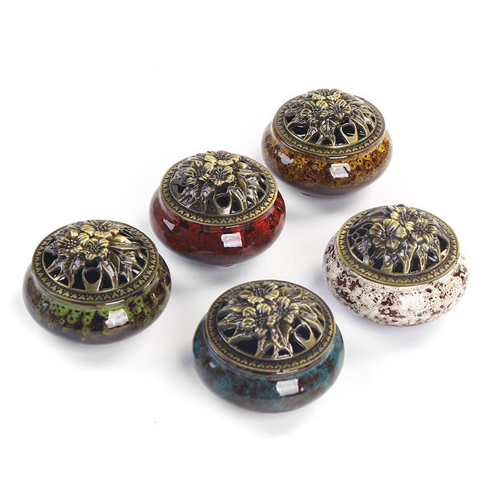 Buddha Stones Flower Pattern Ceramica Benedizione Meditazione Incenso Bruciatore Decorazione