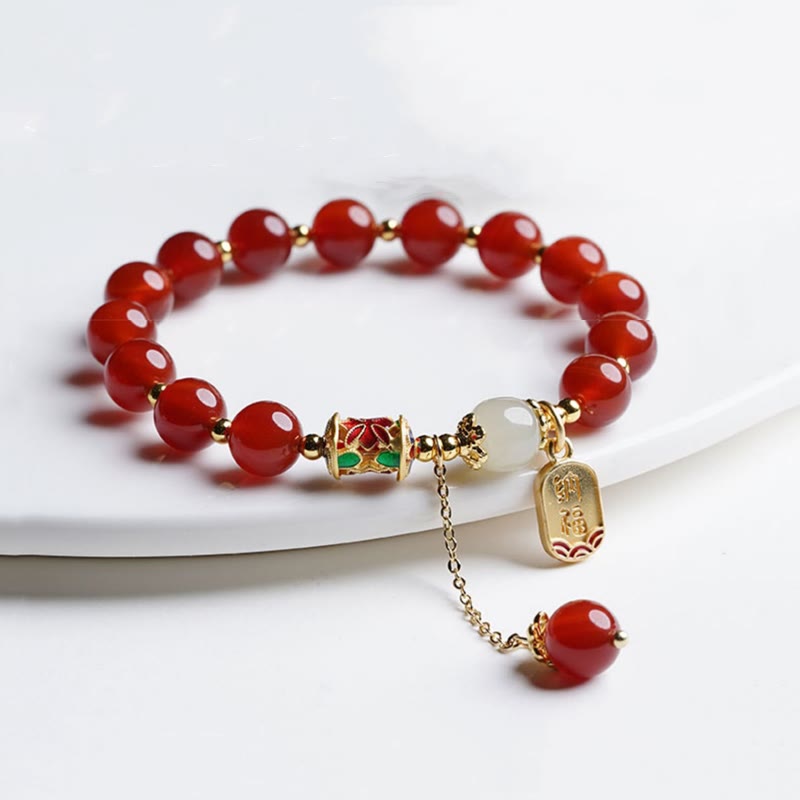 Braccialetto con ciondolo di fiducia in pietra naturale Buddha Stones e giada di Hetian Fu Character