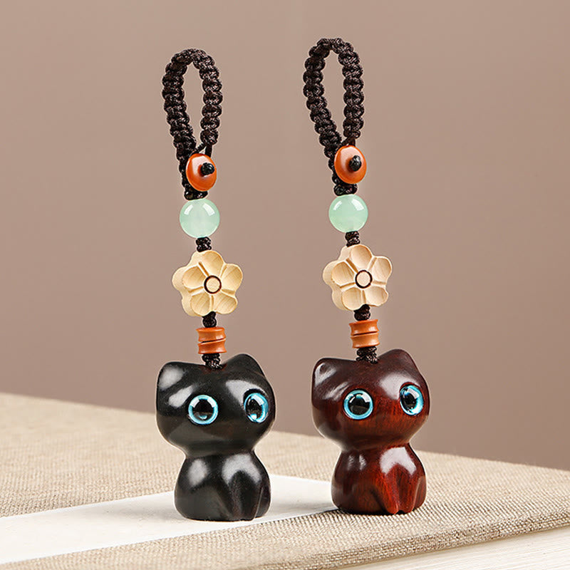 Buddha Stones Mini Piccola Foglia Sandalo Rosso Legno di Ebano Gatto Fortunato Adorabile Gattino Pace Portachiavi Telefono Appeso Decorazione - image 12