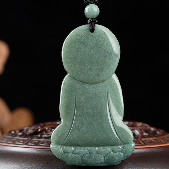 Buddha Stones Amitabha Buddha Amuleto di Giada Collana di Corda della Compassione