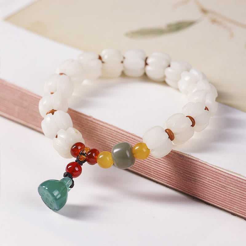 Braccialetto di perline di zucca incise con semi di Bodhi naturale, agata rossa, Bodhi Calm Harmony, Lotus