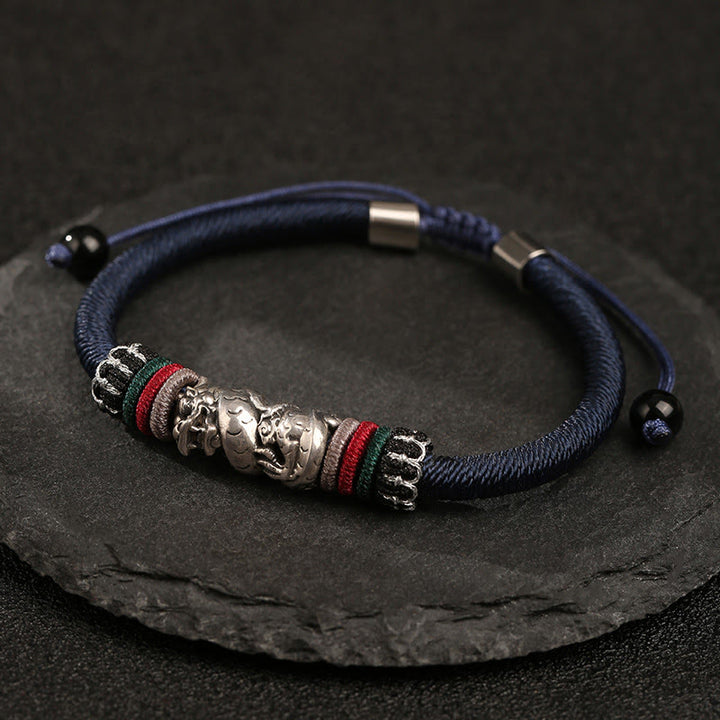 Braccialetto di corda portafortuna con drago di buon auspicio, fatto a mano in argento sterling 925, anno del drago , Buddha Stones