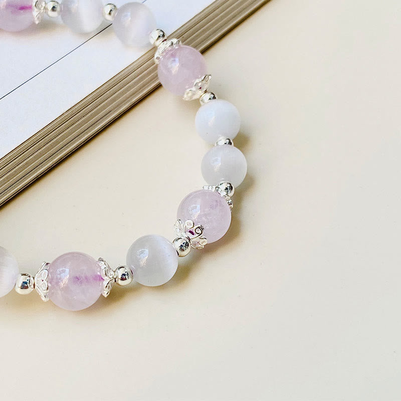Braccialetto di consapevolezza spirituale con stella in argento sterling 925, ametista naturale e occhio di gatto , Buddha Stones