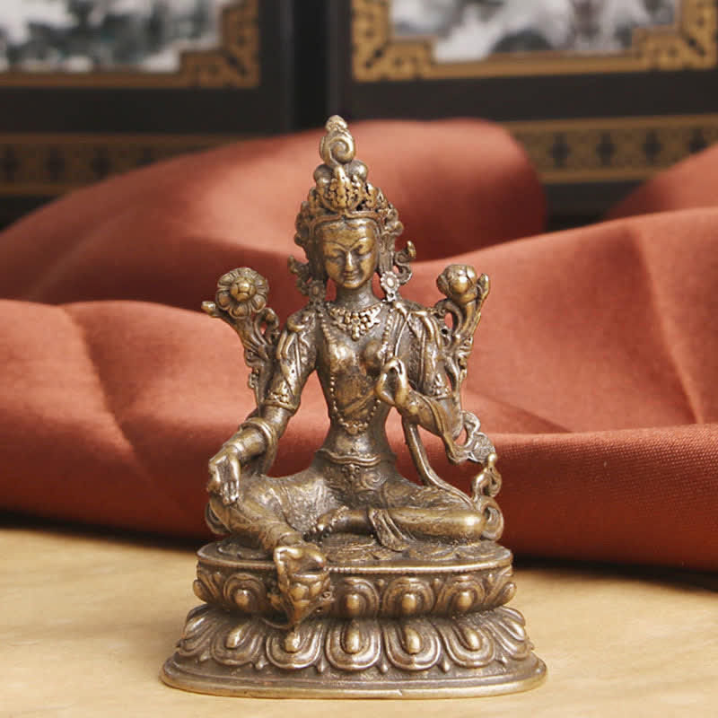 Buddha Stones Bodhisattva Tara Verde Calma Speranza Statua Rame Decorazione