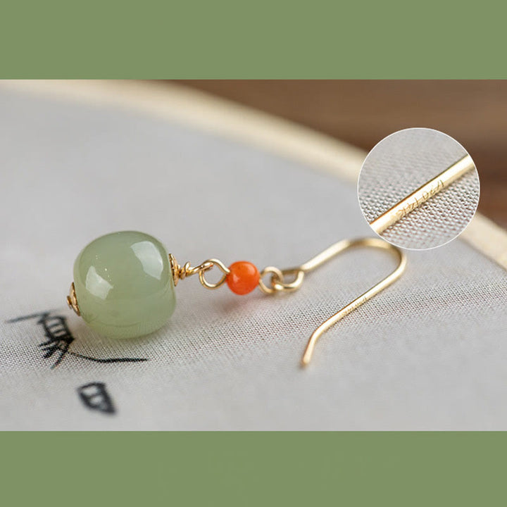 Orecchini pendenti con pendente della fortuna in giada di Hetian, agata rossa, argento sterling 925 placcato oro 14k, Buddha Stones - image 11