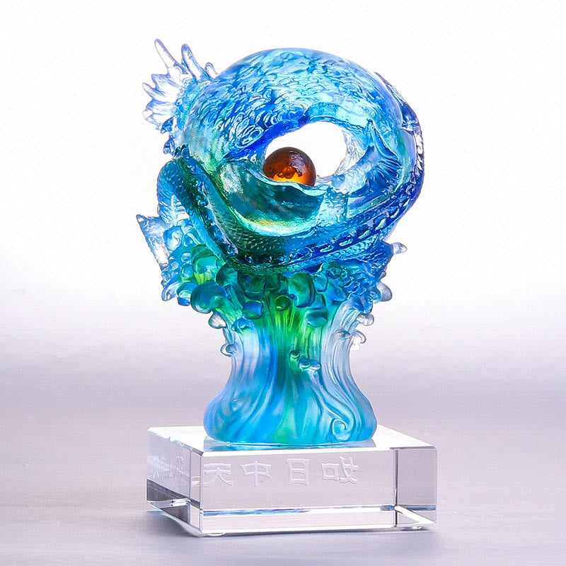 Buddha Stones fatte a mano Drago azzurro Liuli Cristallo Arte Pezzo Successo Protezione Casa Ufficio Decorazione
