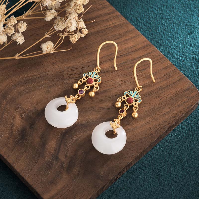 Orecchini pendenti di benedizione in giada bianca FengShui