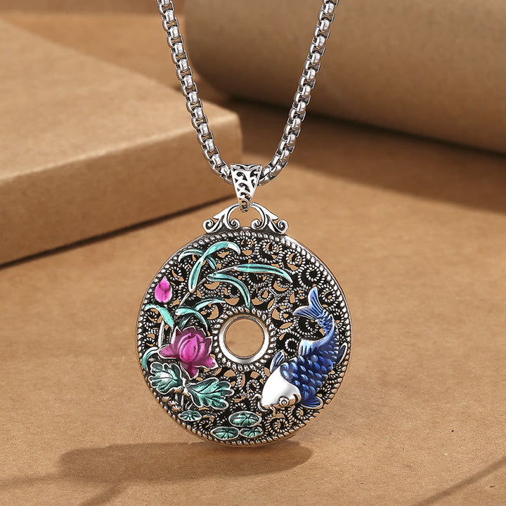 Buddha Stones Koi Pesce Loto Pace Fibbia Fu Carattere Ricchezza Fortuna Collana Pendente - Lotus Koi Fish&Chain - image 1