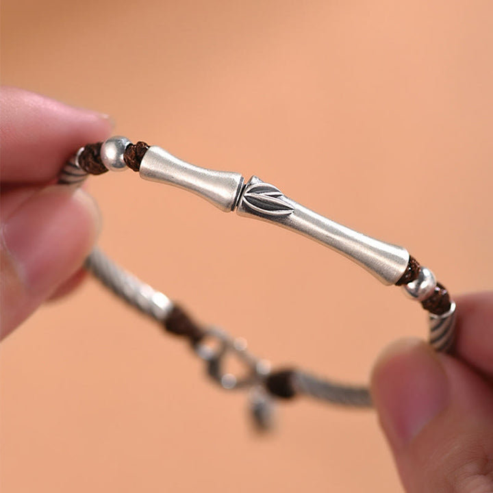 Bracciale Buddha Stones 999 Sterling Silver Bamboo Pattern Cicada Luck Wealth