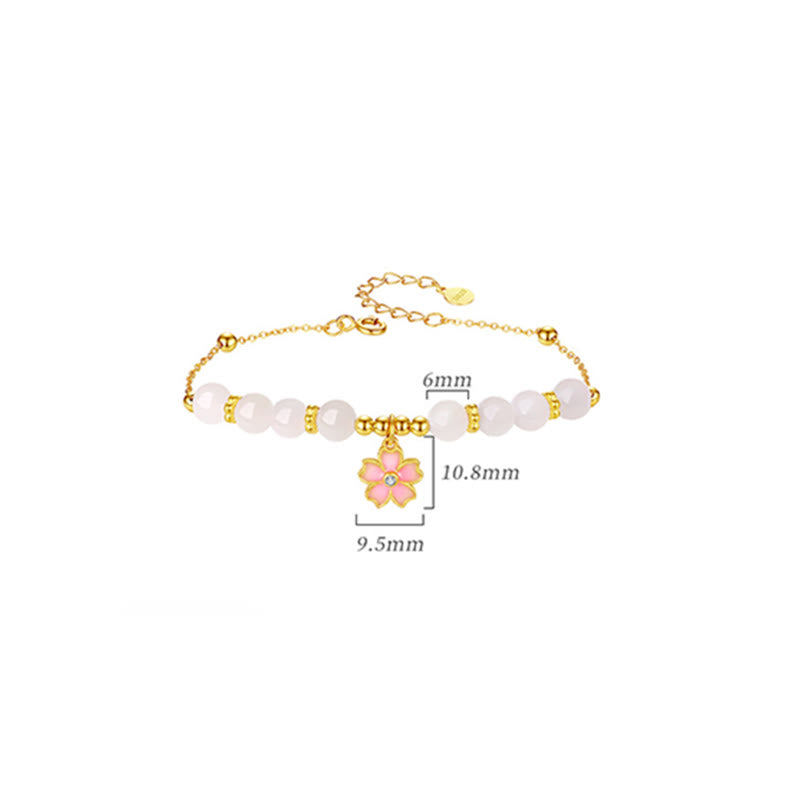 Braccialetto di protezione in giada bianca Hetian con fiori di ciliegio in argento sterling 925 Buddha Stones
