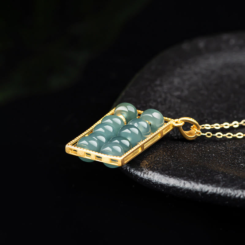 Collana con ciondolo Buddha Stones in argento sterling 925 con motivo abaco in giada naturale e motivo abbondanza