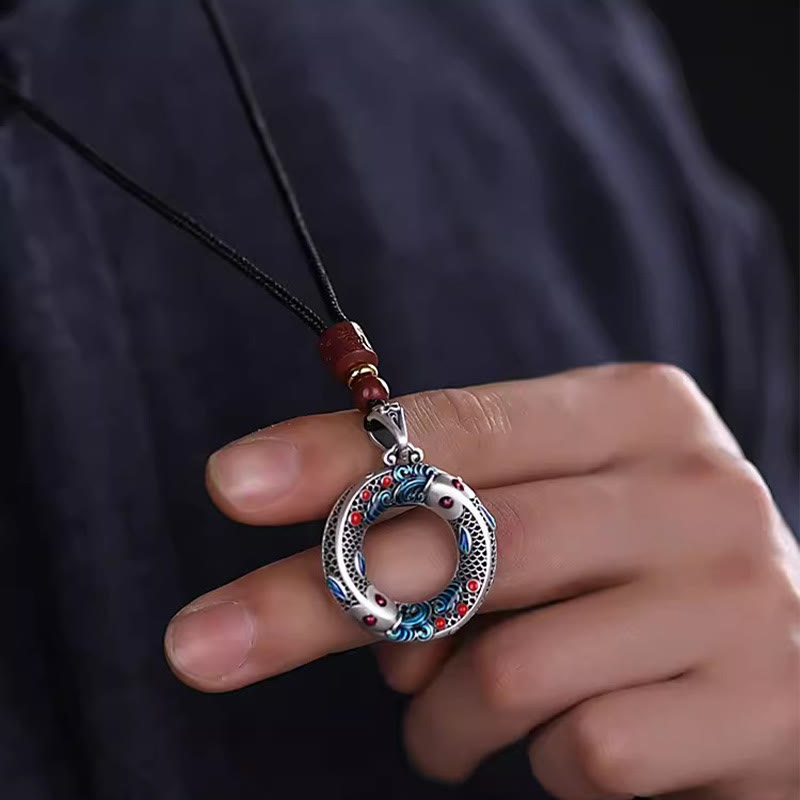 Buddha Stones Koi Fish Peace Buckle Rame Ricchezza Fortuna Collana Pendente