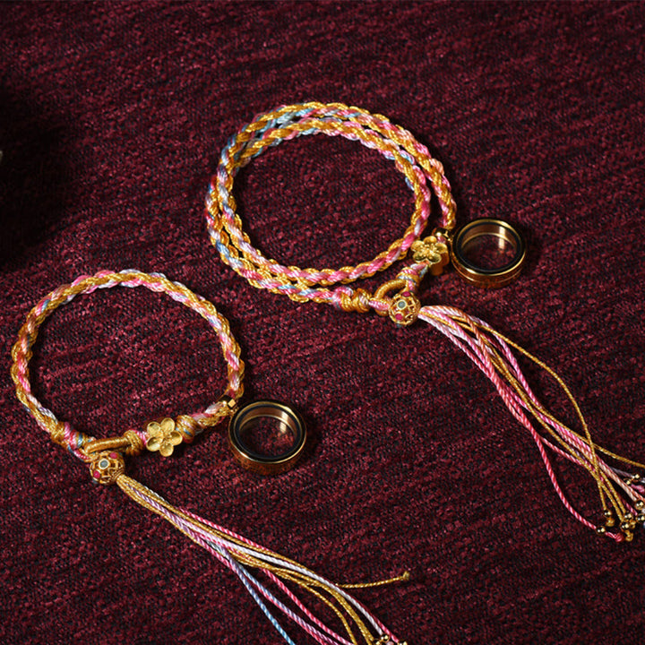 Braccialetto intrecciato a doppio giro con corda colorata fatta a mano in pietre Buddha Stones tibetane
