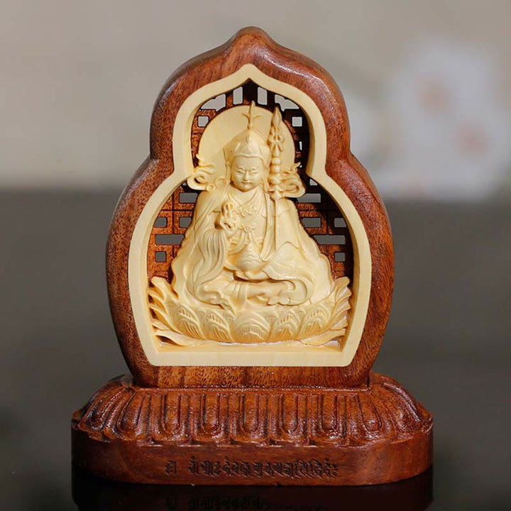 Buddha Stones Guru Rinpoche Buddha Padmasambhavan Serenity Statua incisa in legno - 7*7,5 cm - image 0