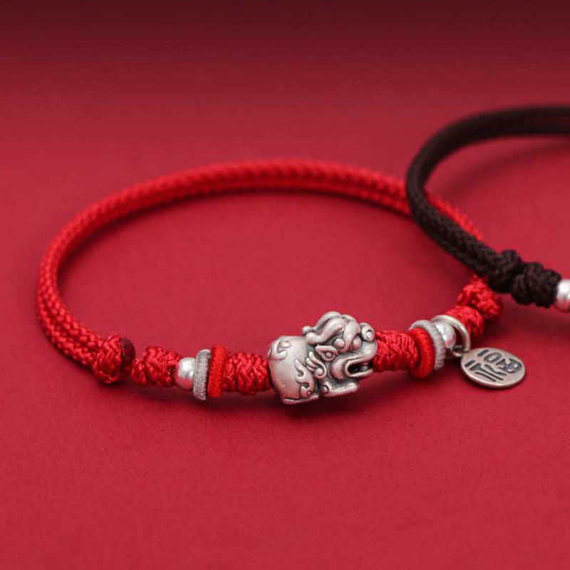 Bracciale intrecciato fatto a mano in argento sterling 925 con carattere PiXiu Fu , Buddha Stones - image 2