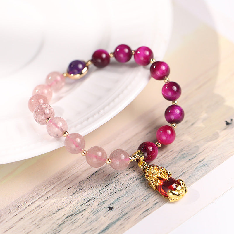 Braccialetto Buddha Stones Natural Strawberry Quartz Pixiu Love