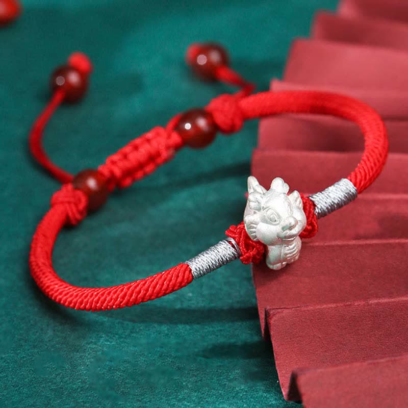 Braccialetto in corda rossa con Buddha Stones in argento sterling 999, zodiaco cinese, fortuna e forza - Drago (misura del braccialetto 15,5 cm + 8 cm) - image 10