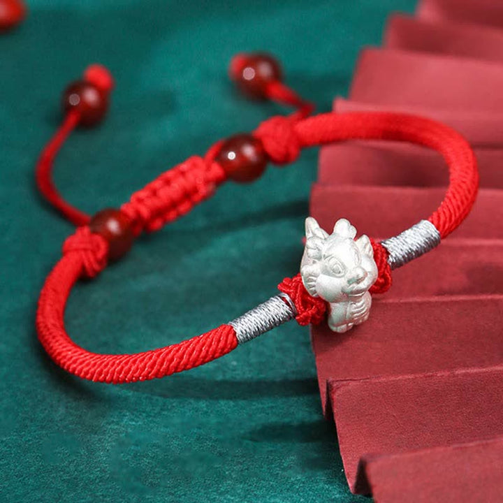 Braccialetto in corda rossa con Buddha Stones in argento sterling 999, zodiaco cinese, fortuna e forza - Drago (misura del braccialetto 15,5 cm + 8 cm) - image 10