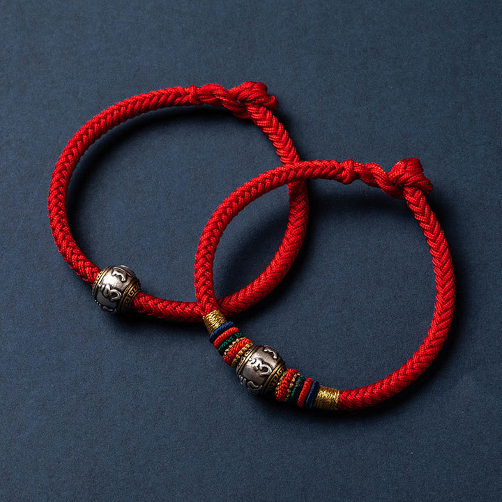 Bracciale intrecciato con nodo di King Kong, fatto a mano in Tibet, in argento sterling 925, con Buddha Stones, Om Mani Padme Hum e protezione dalla fortuna