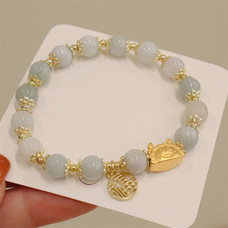 Buddha Stones Anno del Drago Agata Rossa Quarzo Fragola Ossidiana Nera Giada Granato Perla Cinabro Drago Gnocco Fortuna Fu Bracciale Personaggio - Giada (circonferenza del polso 14-19 cm) - image 18