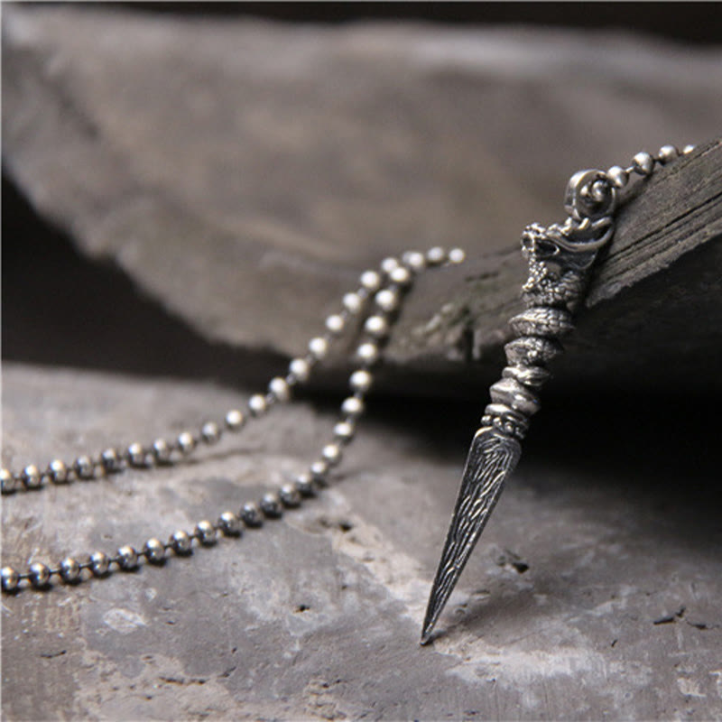 Buddha Stones 925 Sterling Silver Anno del Drago Design Dorje Vajra Collana Pendente di Protezione