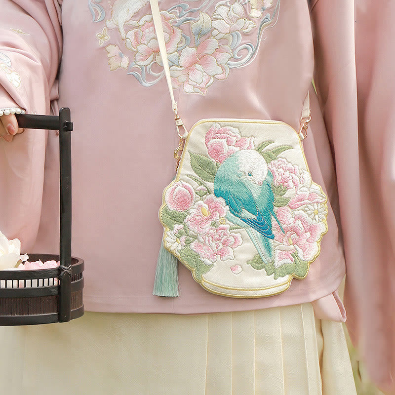 Buddha Stones Fortuna Ricamo Loto Koi Pesce Coniglio Fiore Borsa Hanfu Borsa a Tracolla Borsa a Tracolla