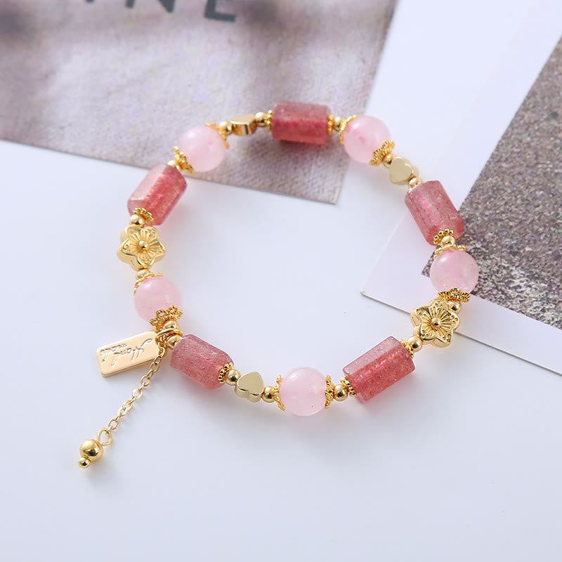 Braccialetto positivo con cuore di amore di cristallo rosa di quarzo fragola Buddha Stones