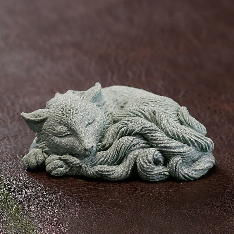Buddha Stones Piccola volpe a nove code Protezione Casa Tè Animale domestico Figurina Decorazione