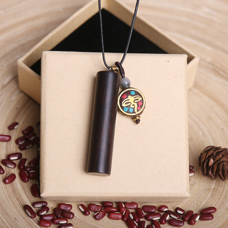 Collana con ciondolo in legno di ebano tibetano Dzi Bead Peace Calm