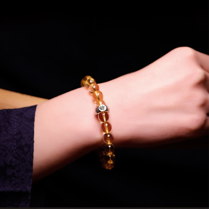 Braccialetto di protezione in argento sterling 925 con zodiaco cinese e Buddha natale in citrino