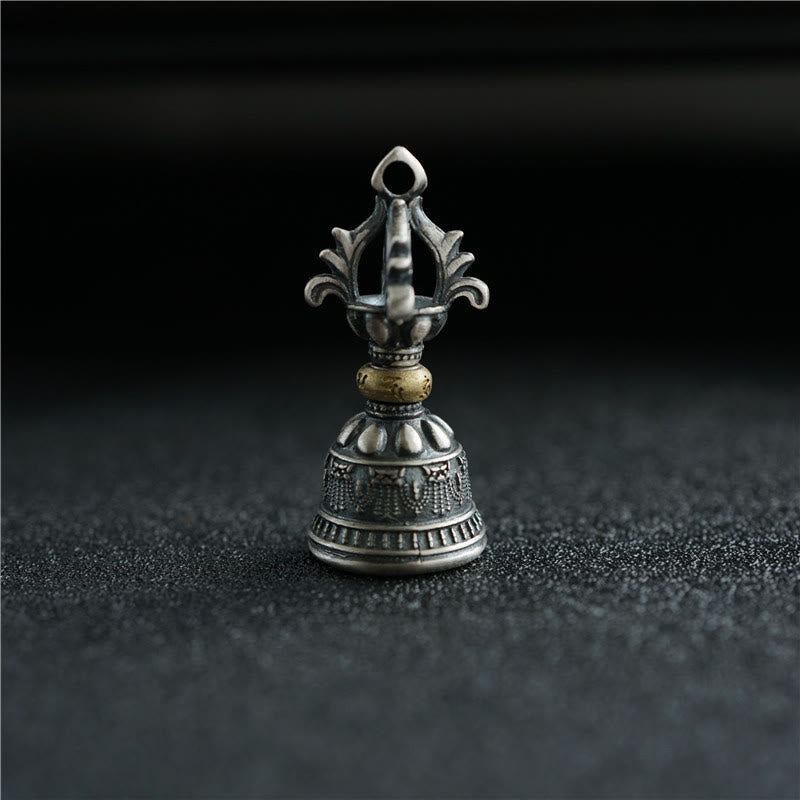 Buddha Stones Tibet 925 Sterling Silver Om Mani Padme Hum Dorje Campana Vajra Inciso Illuminazione Ciondolo Appeso Decorazione