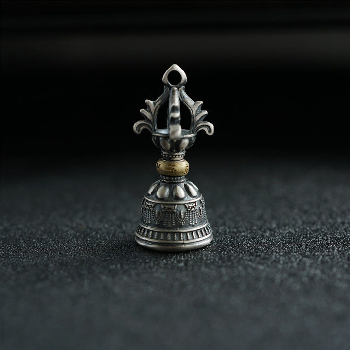 Buddha Stones Tibet 925 Sterling Silver Om Mani Padme Hum Dorje Campana Vajra Inciso Illuminazione Ciondolo Appeso Decorazione