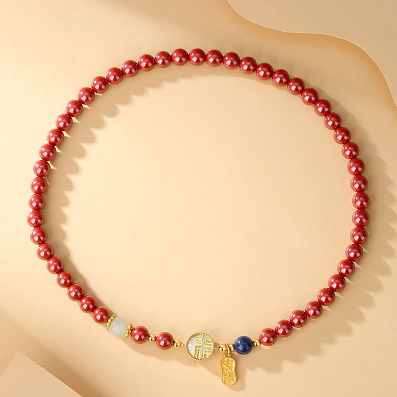 Braccialetto di benedizione a doppio giro con carattere Fu, in argento sterling 925, cinabro e tridacna in pietra Buddha Stones - image 7