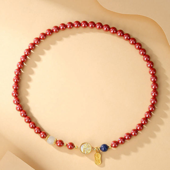 Braccialetto di benedizione a doppio giro con carattere Fu, in argento sterling 925, cinabro e tridacna in pietra Buddha Stones - image 7