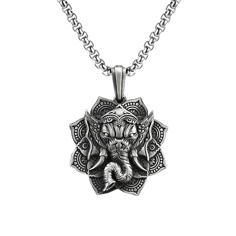 Buddha Stones Pure Tin Ganesh Ganpati Elefante Protezione Amuleto Collana Pendente - Ciondolo Ganesh e catena comune - image 4