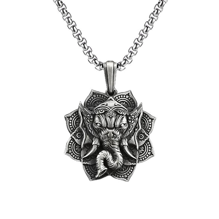 Buddha Stones Pure Tin Ganesh Ganpati Elefante Protezione Amuleto Collana Pendente - Ciondolo Ganesh e catena comune - image 4