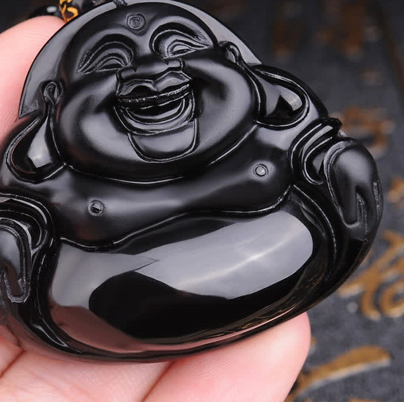 Collana con ciondolo di trasformazione in ossidiana nera Buddha Stones Laughing Buddha - image 4