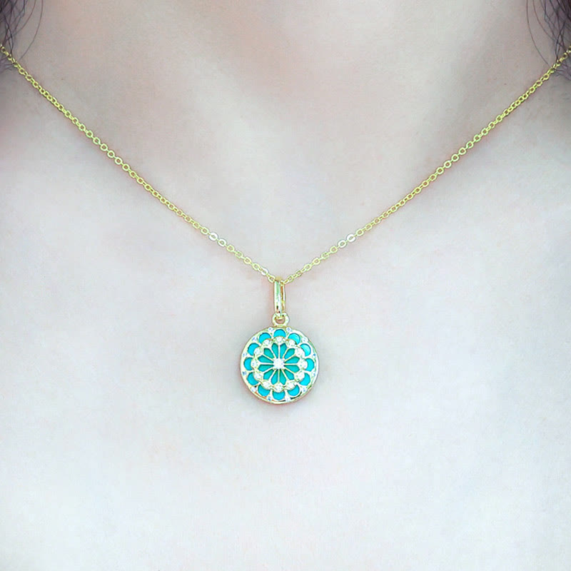 Collana con ciondolo Buddha Stones in argento sterling 925 con zircone turchese rotondo e protezione