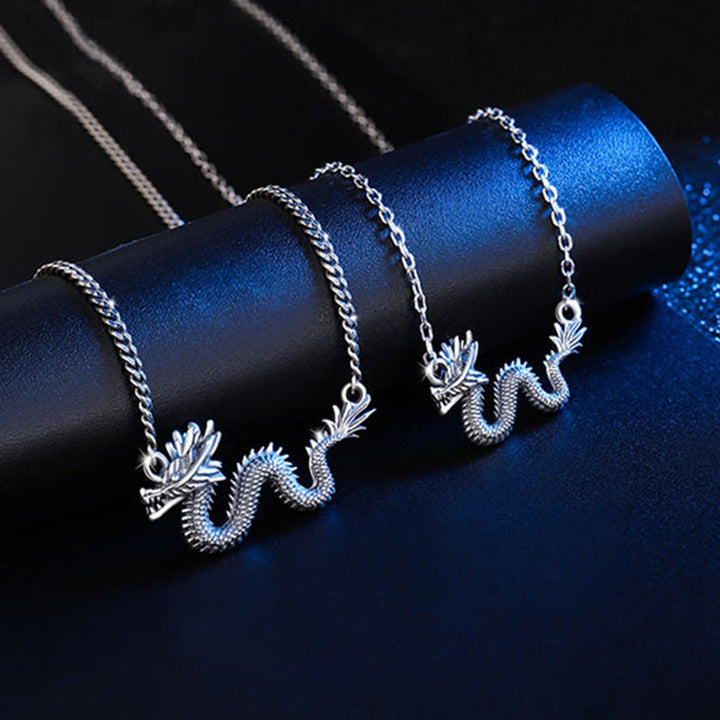 Collana con ciondolo a forma di catena di protezione del drago di buon auspicio dell'anno del drago in argento sterling 925 Buddha Stones