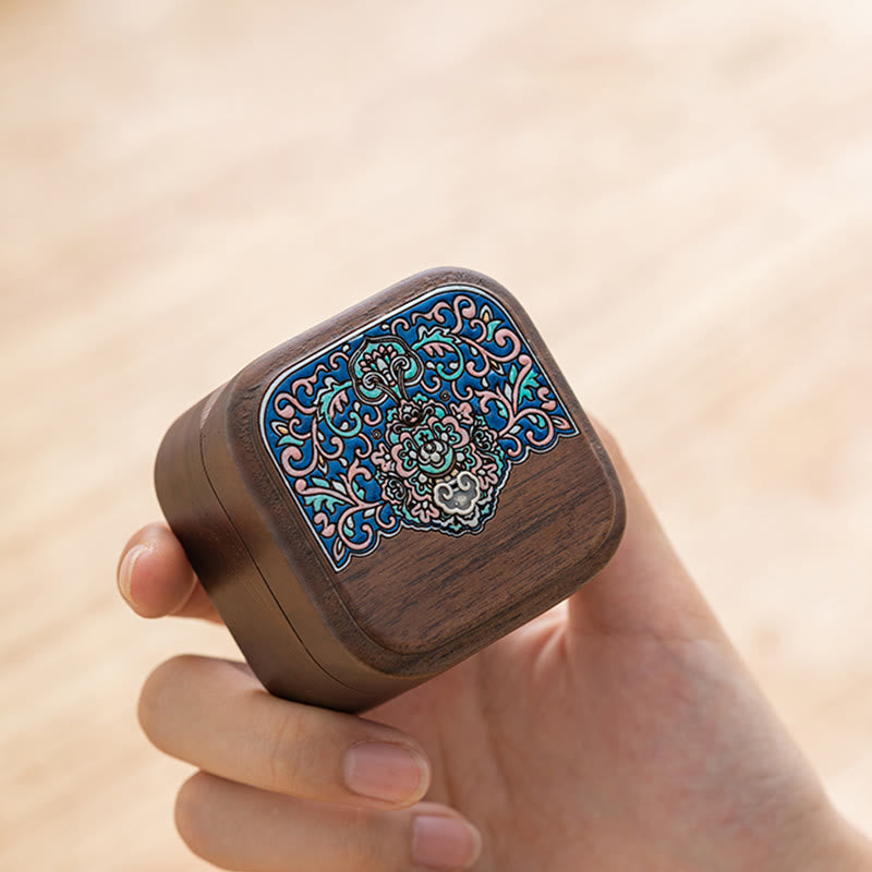 Scatola portaoggetti per gioielli in legno di noce nero fatto a mano retrò, scatola regalo in legno di foglia