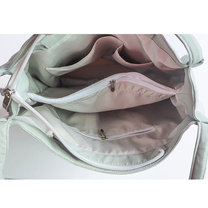 Buddha Stones Flower Crane Plum Blossom Ricamo Tela Grande Capacità Borsa a Tracolla Tote Bag